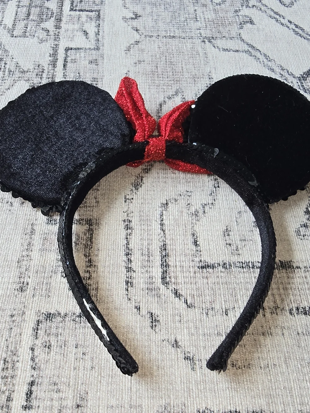 Sequin Minnie Ear Headband with Red Bow